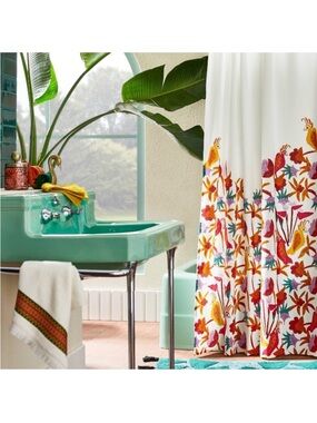Opalhouse x Jungalow Natalia Bird Shower Curtain Floral Boho White/Multicolor
